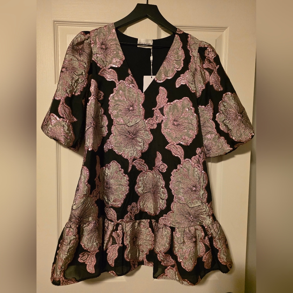 Lavender Brown Floral Black and Pink Dress